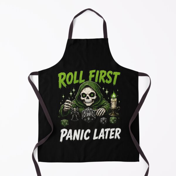 Item preview, D20 First Panic Later Tabletop RPG Gaming Skull designed and sold by markymaarty.