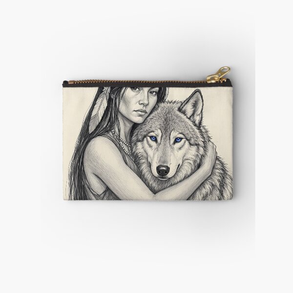 Item preview, Girl with Blue Eyed Wolf Pencil Drawing designed and sold by jo-e-basta.