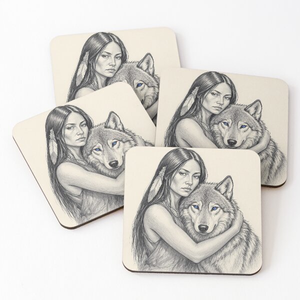 Item preview, Girl with Blue Eyed Wolf Pencil Drawing designed and sold by jo-e-basta.