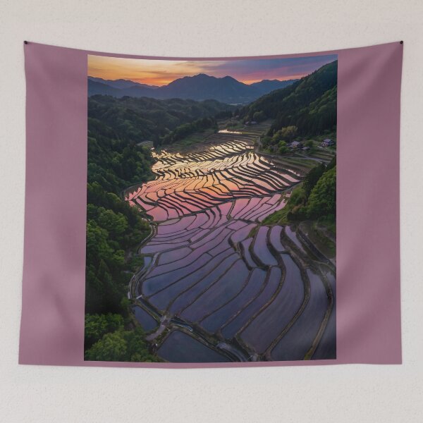 Item preview, Tanada Sunset: Japanese Terraced Rice Fields designed and sold by conohitoAI-ArtGallery.