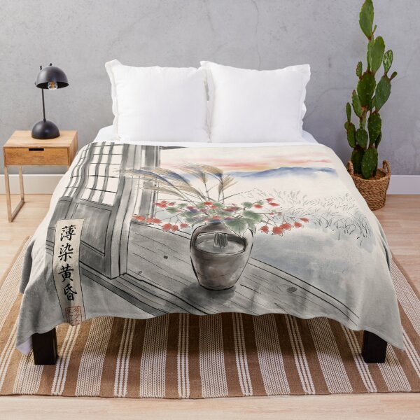 Item preview, Zen Ink Wash Autumn Pampas Grass and Begonia designed and sold by conohitoAI-ArtGallery.
