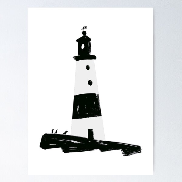 Item preview, Watercolor Lighthouse Nautical Illustration – black and White Coastal Lighthouse designed and sold by Ramona-Gliga.