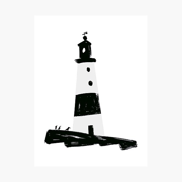 Item preview, Watercolor Lighthouse Nautical Illustration – black and White Coastal Lighthouse designed and sold by Ramona-Gliga.
