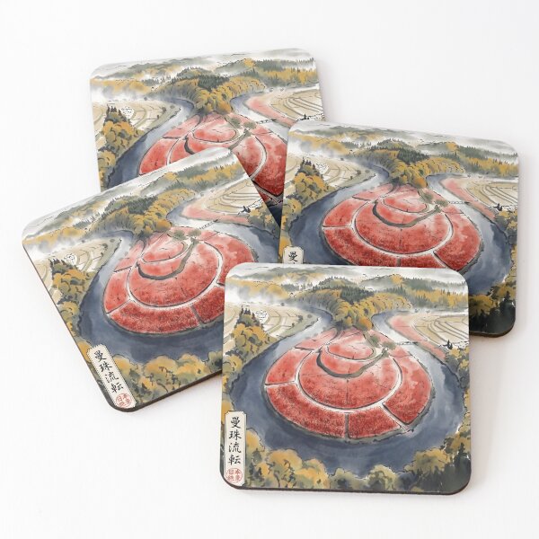 Item preview, Sumi-e Red Spider Lily Aerial River Landscape designed and sold by conohitoAI-ArtGallery.