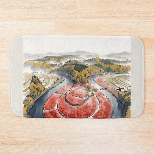 Item preview, Sumi-e Red Spider Lily Aerial River Landscape designed and sold by conohitoAI-ArtGallery.