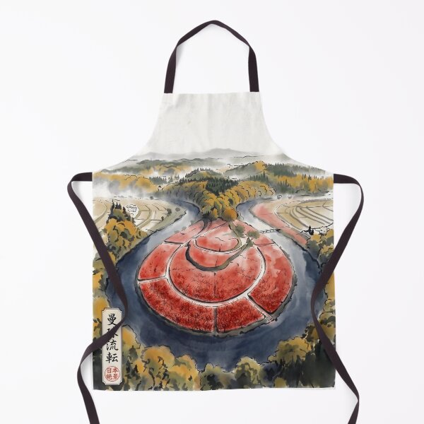 Item preview, Sumi-e Red Spider Lily Aerial River Landscape designed and sold by conohitoAI-ArtGallery.