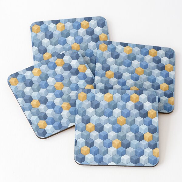 Item preview, Isometric Blue and Gold Mosaic Abstract Pattern designed and sold by scicilysimonee.