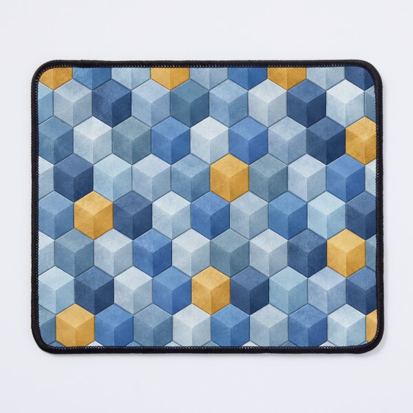 Item preview, Isometric Blue and Gold Mosaic Abstract Pattern designed and sold by scicilysimonee.