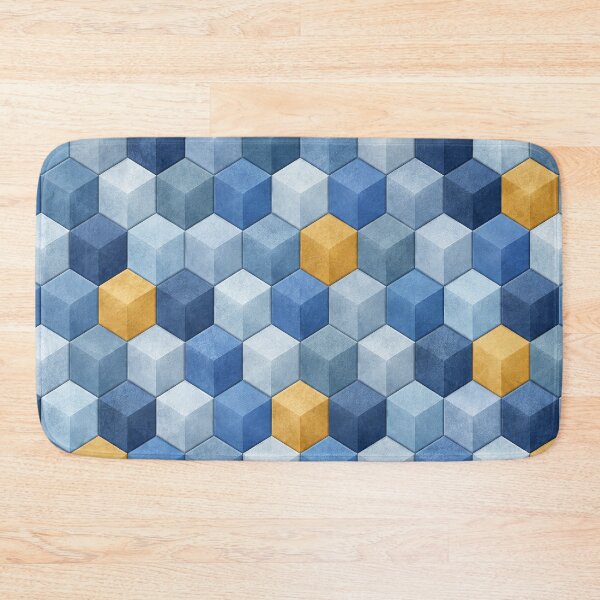 Item preview, Isometric Blue and Gold Mosaic Abstract Pattern designed and sold by scicilysimonee.