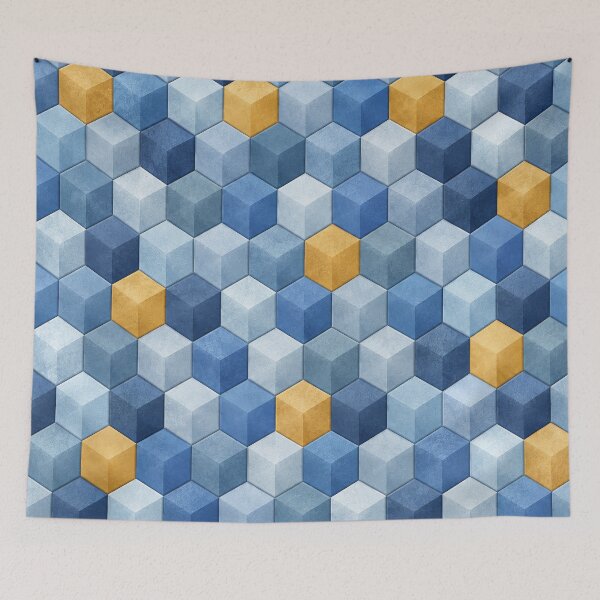 Item preview, Isometric Blue and Gold Mosaic Abstract Pattern designed and sold by scicilysimonee.