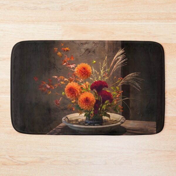 Item preview, Moody Autumn Moribana: Dahlia & Cockscomb Ikebana designed and sold by conohitoAI-ArtGallery.