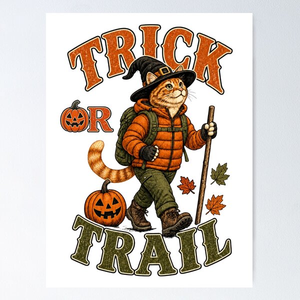 Item preview, Trick or Trail Halloween Cat Shirt designed and sold by GroveLaneCreative.