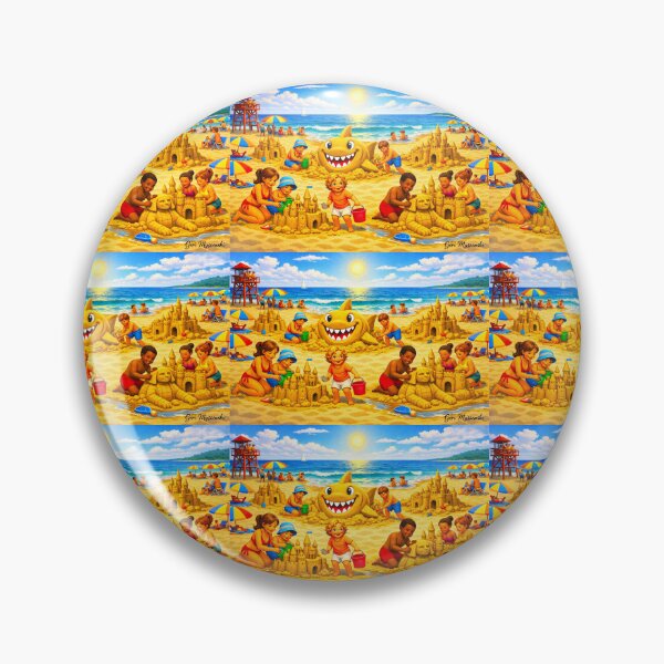 Item preview, Shark Attack Sandcastles – Cartoon Beach Day Chaos designed and sold by The Art Queen Of Michigan .