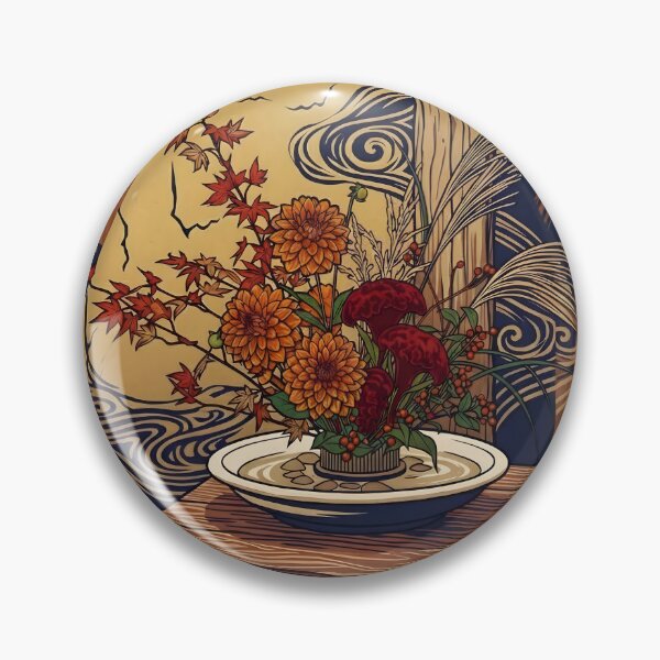 Item preview, Ukiyo-e Autumn Moribana: Dahlia & Cockscomb Art designed and sold by conohitoAI-ArtGallery.