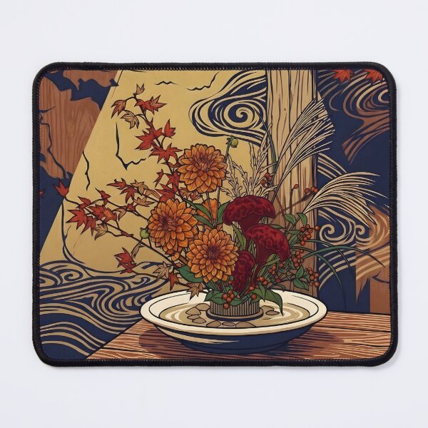 Item preview, Ukiyo-e Autumn Moribana: Dahlia & Cockscomb Art designed and sold by conohitoAI-ArtGallery.