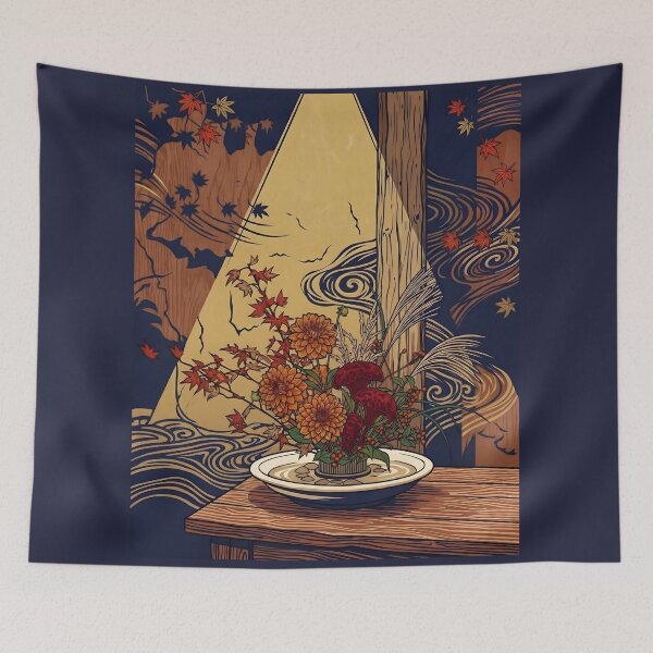 Item preview, Ukiyo-e Autumn Moribana: Dahlia & Cockscomb Art designed and sold by conohitoAI-ArtGallery.