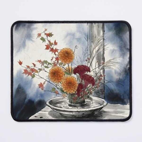 Item preview, Sumi-e Autumn Moribana: Dahlia & Cockscomb Art designed and sold by conohitoAI-ArtGallery.