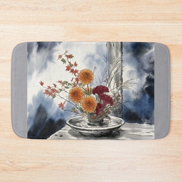Item preview, Sumi-e Autumn Moribana: Dahlia & Cockscomb Art designed and sold by conohitoAI-ArtGallery.