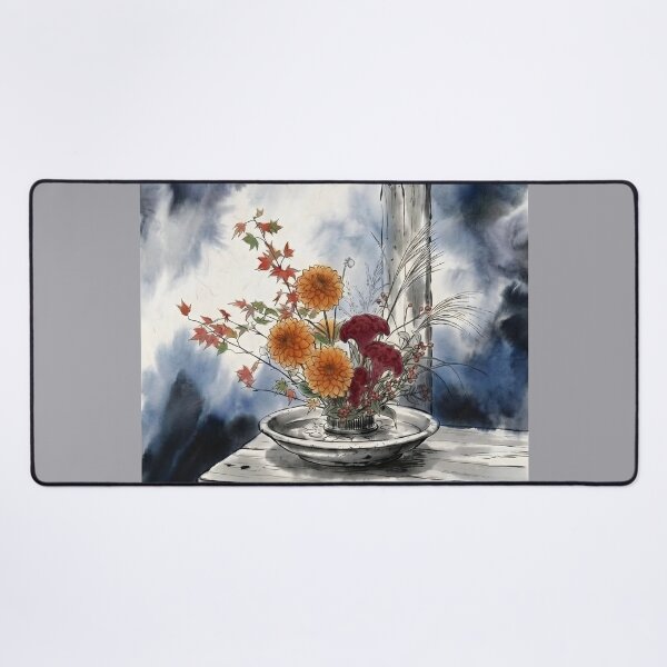 Item preview, Sumi-e Autumn Moribana: Dahlia & Cockscomb Art designed and sold by conohitoAI-ArtGallery.