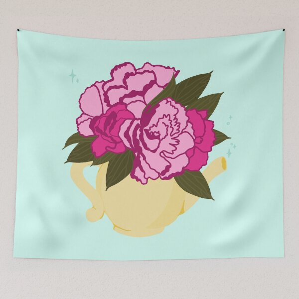 Item preview, Pink Peony Teapot Floral Illustration – Vintage Botanical Tea Lover Design designed and sold by SweetButSnarky.