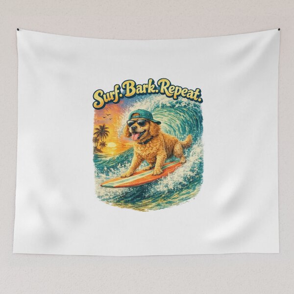 Item preview, Surfing Dogs – Surf Bark Repeat | Funny Beach Dog Collection designed and sold by TheCanineCanvas.