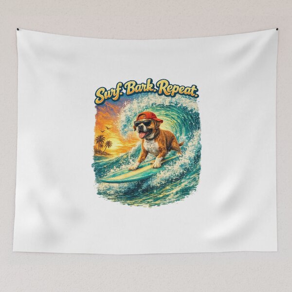 Item preview, Surfing Dogs – Surf Bark Repeat | Funny Beach Dog Collection designed and sold by TheCanineCanvas.