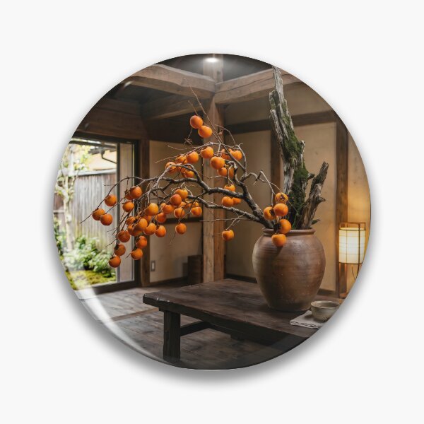 Item preview, Autumn Persimmon Ikebana Bunjinka Art designed and sold by conohitoAI-ArtGallery.