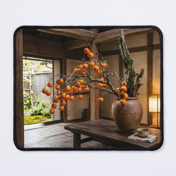 Item preview, Autumn Persimmon Ikebana Bunjinka Art designed and sold by conohitoAI-ArtGallery.