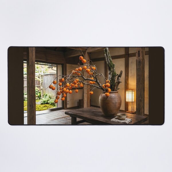 Item preview, Autumn Persimmon Ikebana Bunjinka Art designed and sold by conohitoAI-ArtGallery.