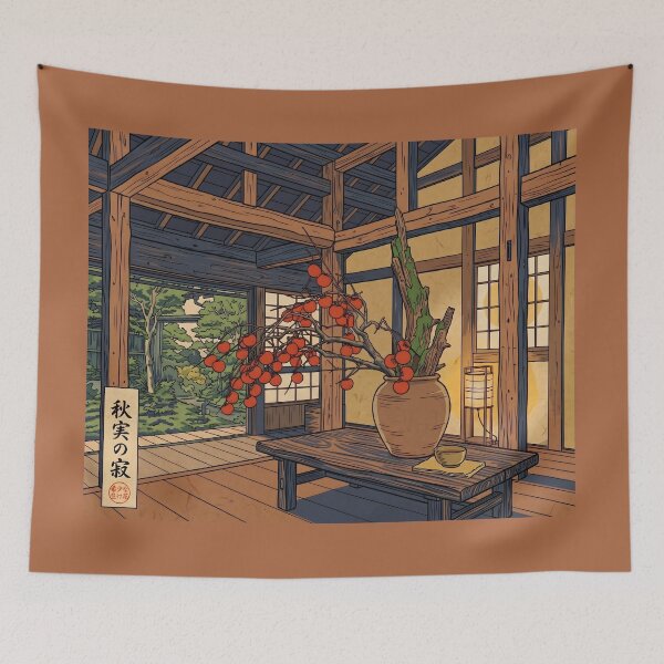 Item preview, Ukiyo-e Autumn Persimmon Ikebana Art designed and sold by conohitoAI-ArtGallery.