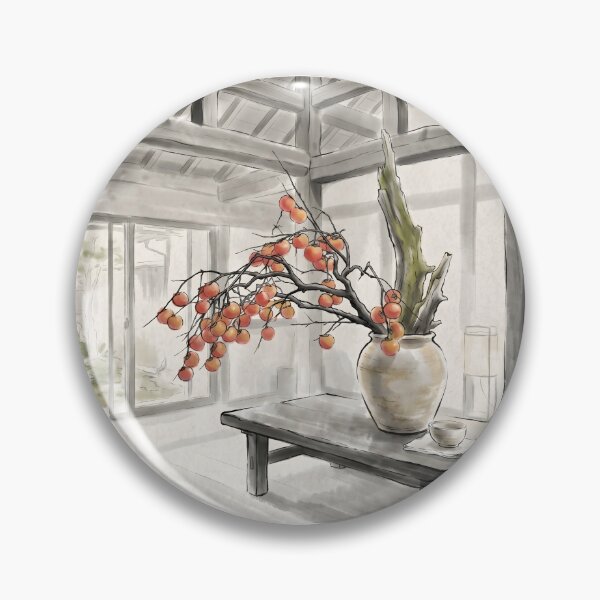 Aperçu de l'œuvre Sumi-e Automne Kaki Ikebana Art créée et vendue par conohitoAI-ArtGallery.