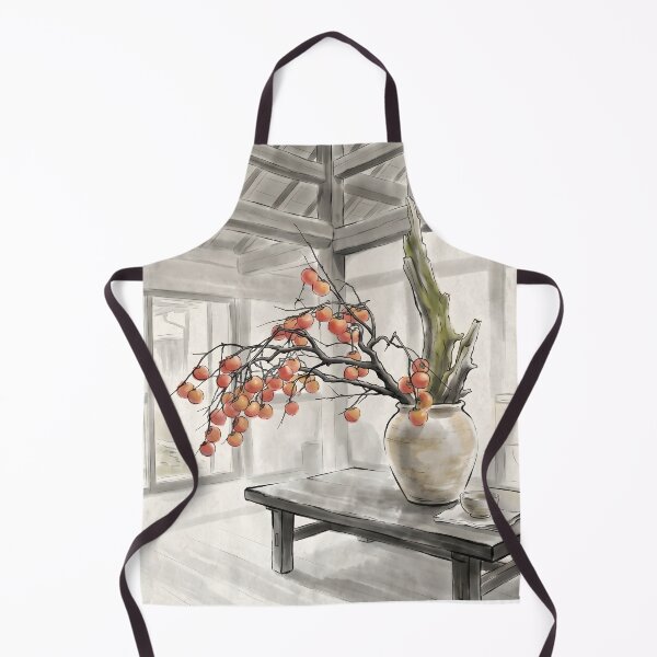 Item preview, Sumi-e Autumn Persimmon Ikebana Art designed and sold by conohitoAI-ArtGallery.