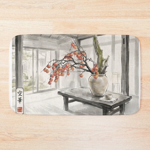 Item preview, Sumi-e Autumn Persimmon Ikebana Art designed and sold by conohitoAI-ArtGallery.