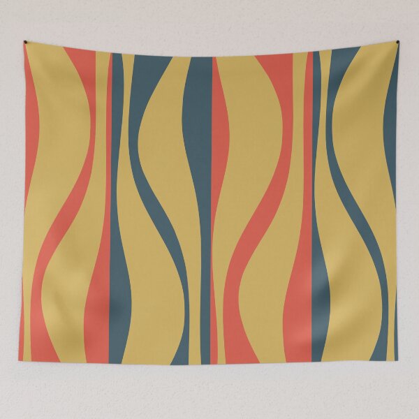 Item preview, Mid Century Modern Striped Lounge Retro Ogee Pattern Mustard Coral Teal designed and sold by kierkegaard.