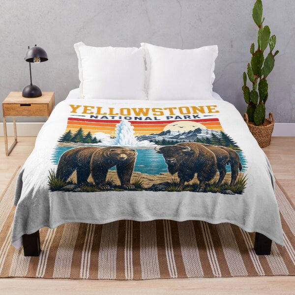 Item preview, Yellowstone US National Park Bear Wolf Bison Geyser Vintage designed and sold by lorna-saway.