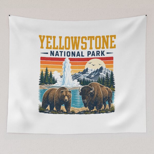 Item preview, Yellowstone US National Park Bear Wolf Bison Geyser Vintage designed and sold by lorna-saway.