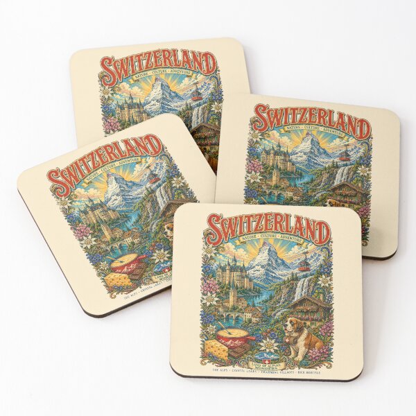Item preview, Switzerland Land of Alpine Wonders Vintage Travel Poster designed and sold by Skyrocketz.