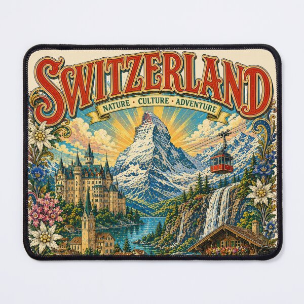 Item preview, Switzerland Land of Alpine Wonders Vintage Travel Poster designed and sold by Skyrocketz.