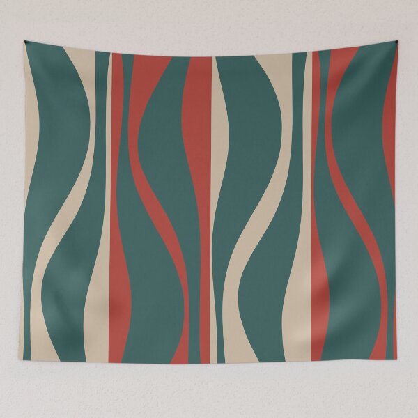 Item preview, Mid Century Modern Striped Lounge Retro Ogee Pattern Teal Green Brick Red Sand Beige designed and sold by kierkegaard.