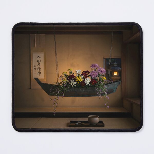 Item preview, Suspended Boat Ikebana Autumn Photography designed and sold by conohitoAI-ArtGallery.