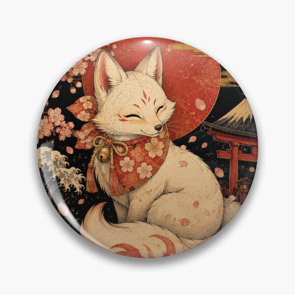 Item preview, Cute Kitsune – Japanese Ukiyo-e Fox with Sakura & Torii designed and sold by 風の浮世.