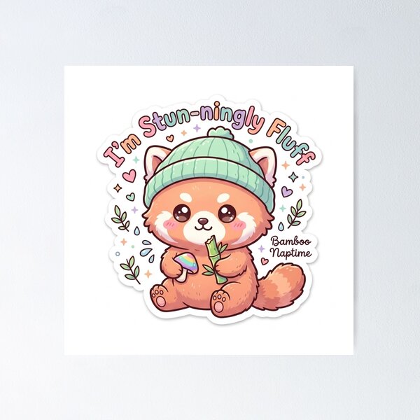 Item preview, Cute Kawaii I'm Stun-ningly Fluff Red Panda Sticker | Anime Style Bamboo Naptime Chibi Art | Cute Animal Quote Sticker designed and sold by Chipkooo.