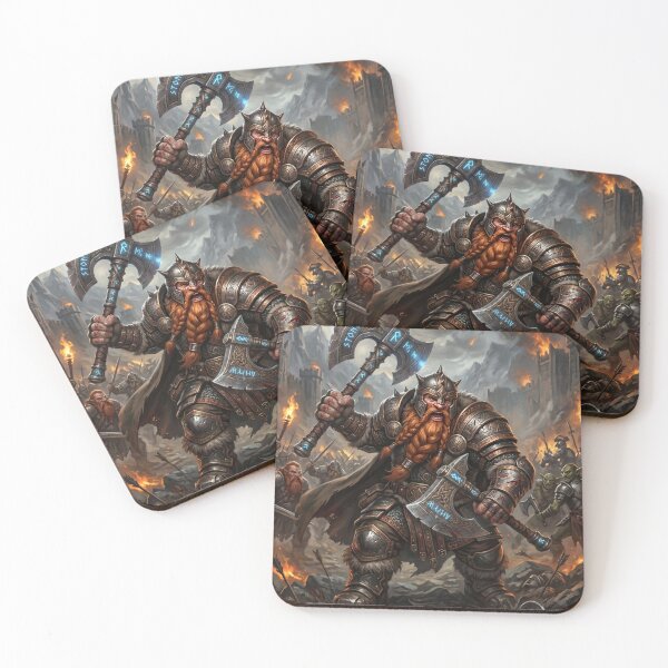 Item preview, Dwarf Warrior, wielding two axes in warzone designed and sold by Prestons Corner.