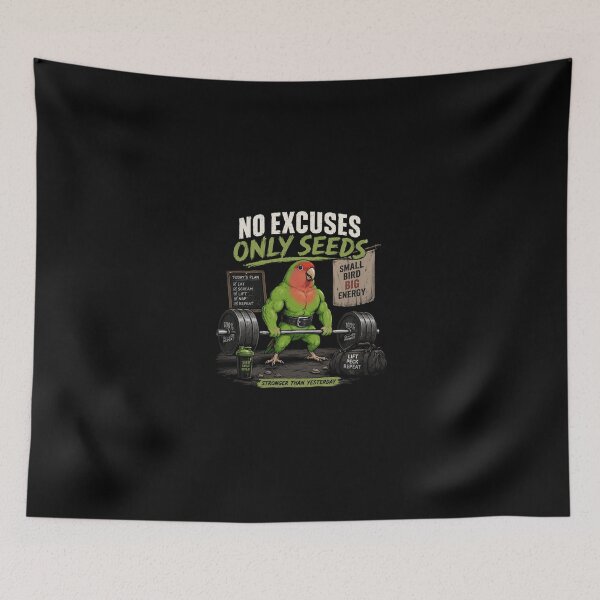 Item preview, No Excuses, Only Seeds – Funny Muscle Bird Gym T-Shirt designed and sold by DogLord.