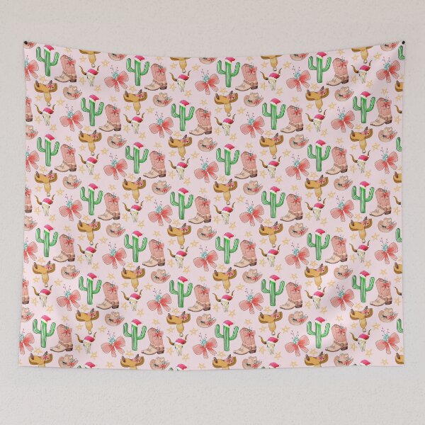 Item preview, Pink Christmas cowgirl western pattern designed and sold by MistyLakeArt.