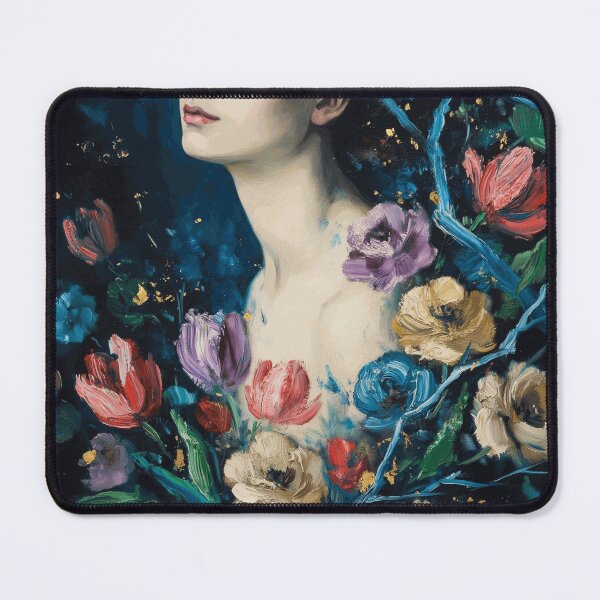 Item preview, Elegant Woman Surrounded by Midnight Flowers designed and sold by MiloCarver.