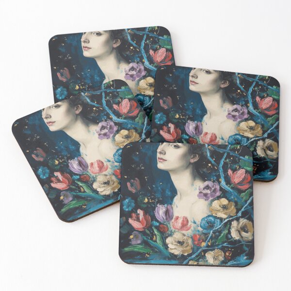 Item preview, Elegant Woman Surrounded by Midnight Flowers designed and sold by MiloCarver.