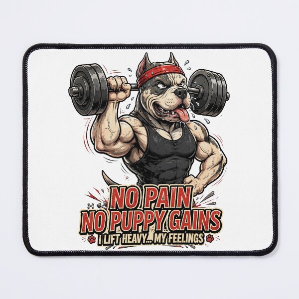 Item preview, No Pain No Puppy Gains - Funny Pitbull Gym Dog Lifting Heavy weights designed and sold by TeeMint5.