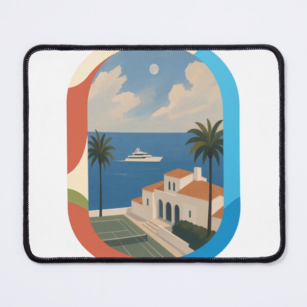 Item preview, Mediterranean Coastal Villa with Yacht Palm Trees and Moon — Back Print designed and sold by Luna Haven.