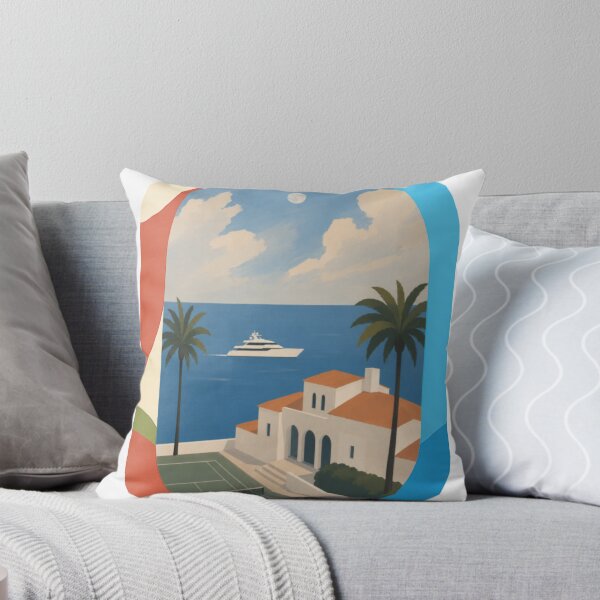 Item preview, Mediterranean Coastal Villa with Yacht Palm Trees and Moon — Back Print designed and sold by Luna Haven.